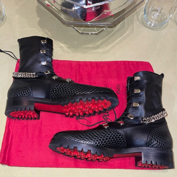 SOLD! Christian Louboutin Horse Guarda Black Ankle Boots w/Chain 39 IT - Picture 2 of 16